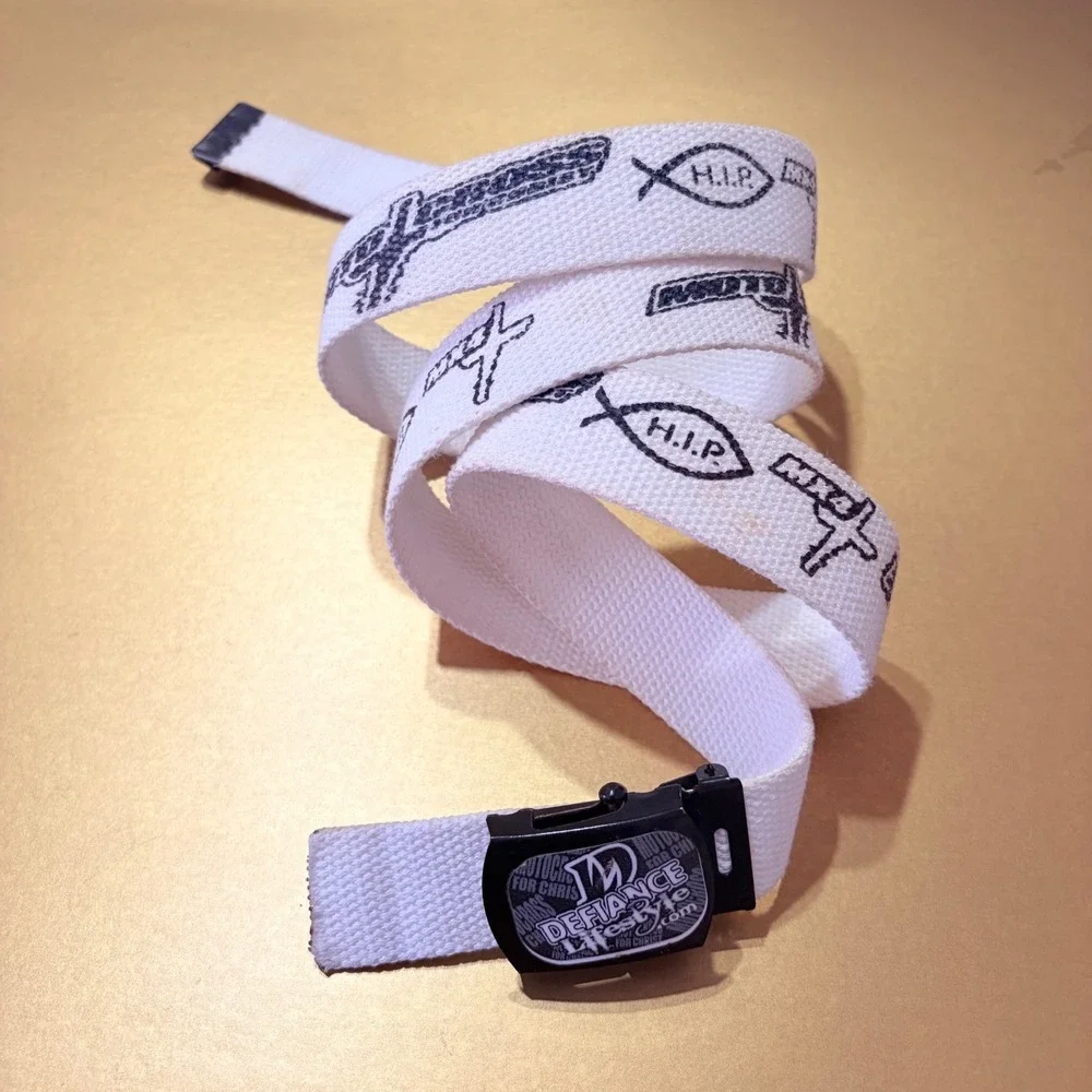 Defiance Lifestyle Motocross For Christ Web Belt White Extreme Faith Y2K 48 Inch